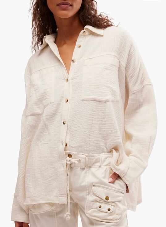 Free People Tops - Free People We the Free Cardiff Cotton Gauze Button Up Shirt S Cream Oversized